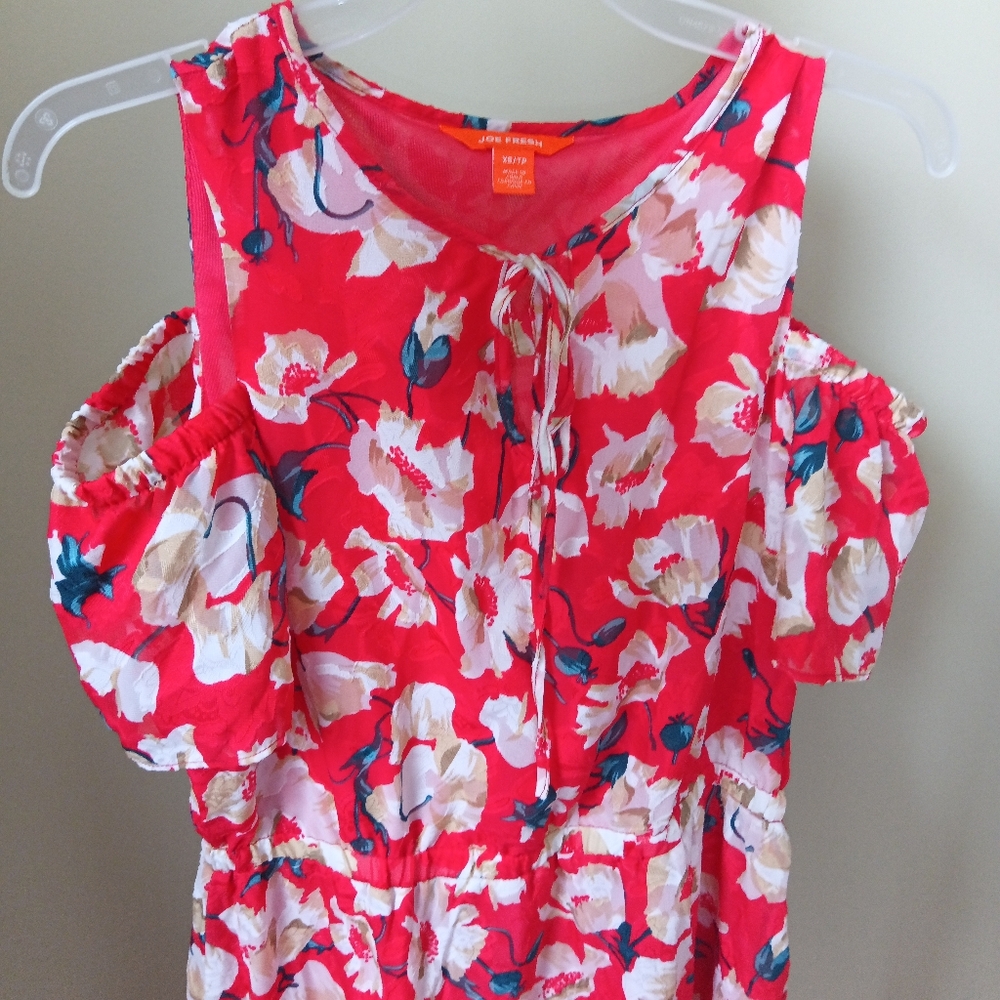 🪇2for$15 Ptp18" Cold Shoulder Short Sleeve Red Floral Long Dress - NWOT - Picture 3 of 9